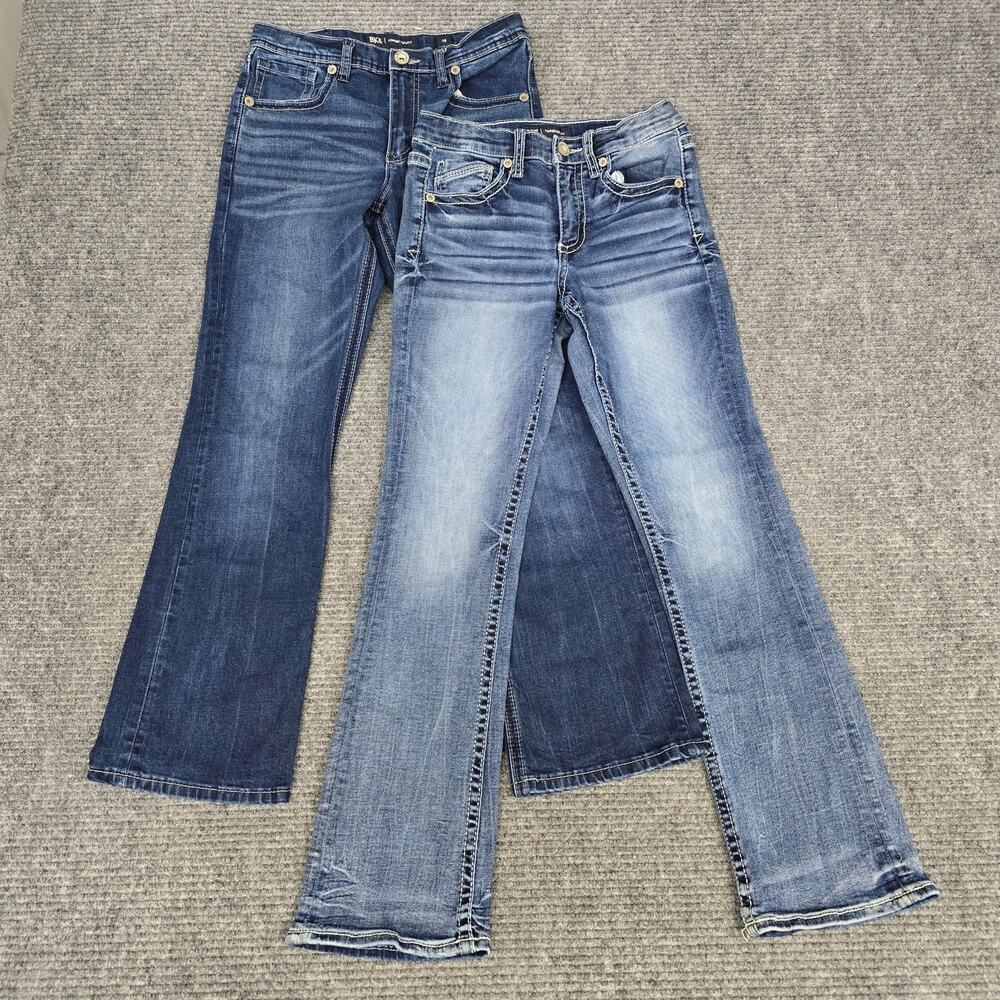 BKE Conner Bootcut Jeans Boys 14 24x27 Blue Denim Lot 2 Buckle Western